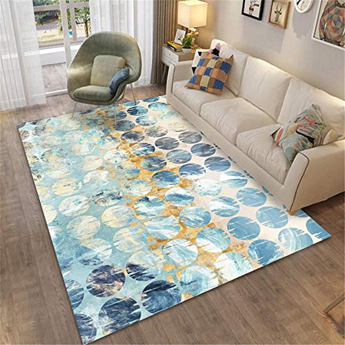 Alfombras alfombras Infantiles Alfombra Suave con diseño geométrico Azul y Amarillo fácil de Limpiar alfombras de Pasillo Alfombra Lavable 80*150CM
