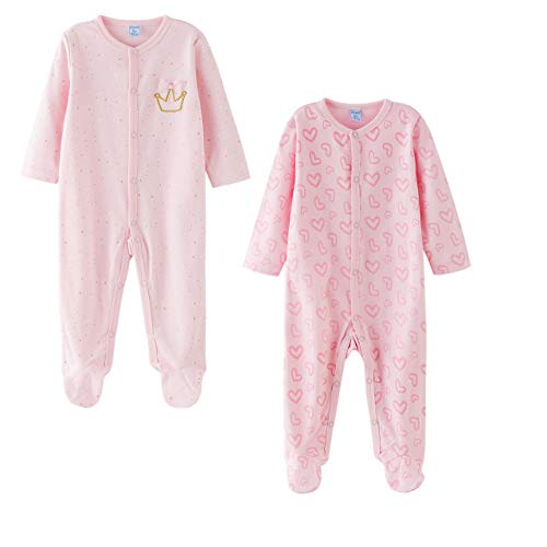 Amomí, Pijama algodón Bebé Niña Pelele Bebé Niña Manga Larga Pack de 2 Pcs Algodón 100%, 0-24 Meses (9 Meses, 87-88)