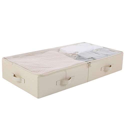 AMX Contenedores de almacenamiento espaciosos con tapa para debajo de la cama para zapatos, mantas, sábanas organizadas, fácil de montar, color beige