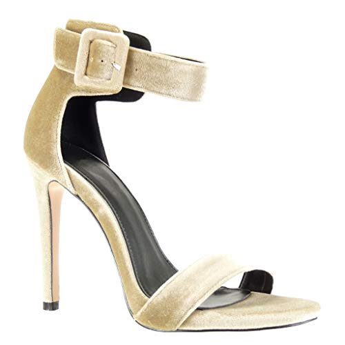 Angkorly - Zapatillas Moda Sandalias Tacón escarpín Stiletto Sexy Mujer Tanga Tacón de Aguja Alto 11 CM - Beige 2 AF-757 T 38