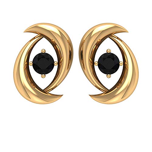 Antiguo Solitario 0,13 CT Certificado Negro Onyx Pendientes, Oro de 14 K Grabado Wave Pétalo Declaración Pendiente, Conjunto de Pata Gema Mujer Pendientes Regalos 18K Oro amarillo, Par