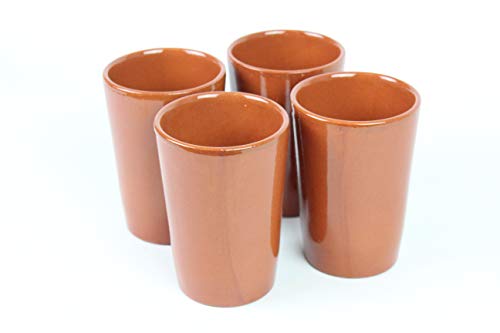 ARTESANIAROCA Vasos de Barro, Conjunto de 4 Vasos de Barro 450ml. Medio Esmalte. Producto Nacional, Artesanal. Medidas 9cm diámetro x 12cm Altura