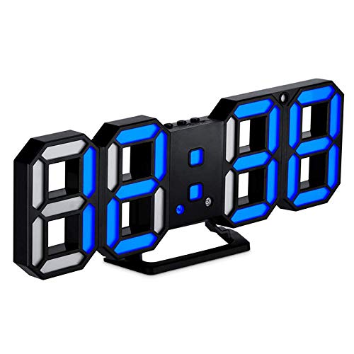Autumne Reloj Digital 3D, Reloj Despertador con Hora NuméRica LED de Pared, Reloj ElectróNico LED con FuncióN de RepeticióN, Fecha del Reloj, Negro-Azul