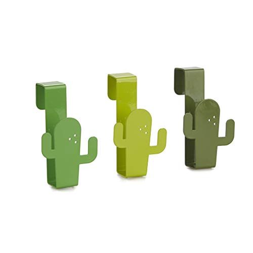 Balvi Colgador cajón Cactus Color Verde Set de 3 Ganchos para Puerta para Colgar paños de Cocina, Toallas de baño, Bufandas, etc Diseño en Forma de Gato Metal 5,5x9x4 cm