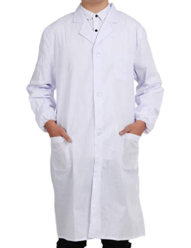 Bata Médico Laboratorio Enfermera Sanitaria de Trabajo Blanca de Manga Larga Unisex Blanco S