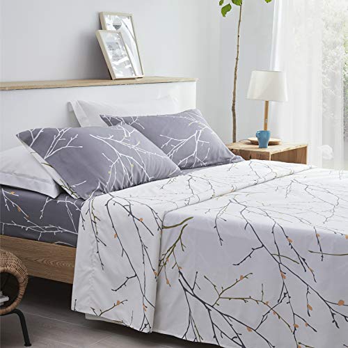 Bedsure Juego de Sábanas 150x200 4 Piezas - Sabanas 150 Estampada Microfibra, Sábana Bajera Ajustable Cama 150 con Encimera 240x275cm y 2 Fundas de Almohada 50x80cm - Gris