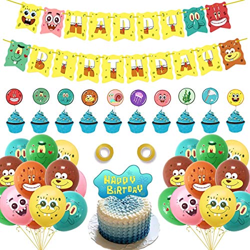 BESTZY Globos para fiestas de Niños 38PCS Suministros de globos de fiesta de Bob Esponja Decoración para tartas con diseño para Favores Regalo Carnaval Boda