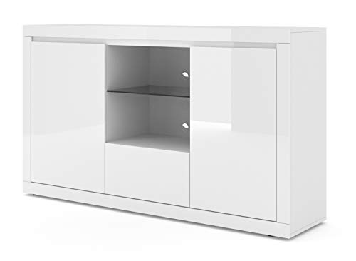 BIM Furniture Dynamic24 Bello Bianco VI - Cómoda (150 cm, 2 estantes, 2 estantes abiertos), color blanco mate y blanco
