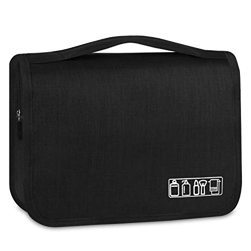 Bolsa de cosméticos, Portátil Bolsa de Maquillaje de Viaje, Bolsas de Aseo Cosméticos Neceser de Plegable Multifuncional para Viaje para Mujeres y niñas, Negro