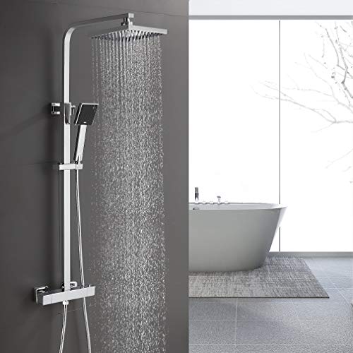 BONADE Columna de Ducha Termostática Columna de Ducha Cuadrada con Mezclador Termostático Sistema de Ducha con Termostato Conjunto de Ducha Gruesa de Latón Cromado para Baño BONADE Columna de Ducha Termostática Columna de Ducha Cuadrada con Mezclador Termostático Sistema de Ducha con Termostato Conjunto de Ducha Gruesa de Latón Cromado para Baño