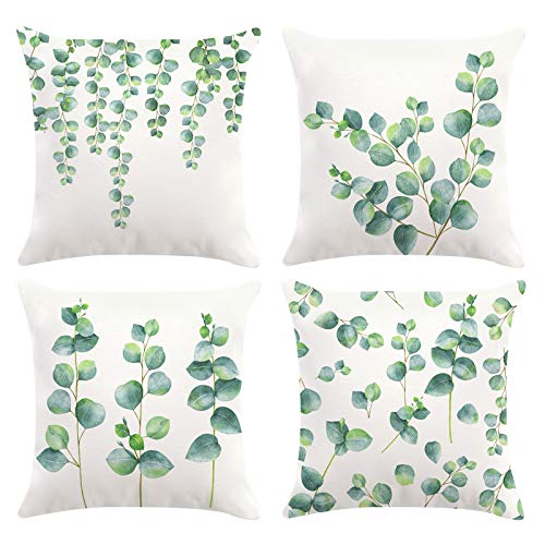 Bonhause Juego de 4 Funda de Cojín 45x45cm Hojas de eucalipto Plantas Verdes Terciopelo Suave Fundas de Almohada para Cojines Decorativos para Sofá Cama Coche Hogar Bonhause Juego de 4 Funda de Cojín 45x45cm Hojas de eucalipto Plantas Verdes Terciopelo Suave Fundas de Almohada para Cojines Decorativos para Sofá Cama Coche Hogar