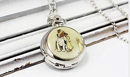 Bonito reloj de bolsillo para perro, collar de pato, un perro con imagen de dos patos, reloj de cadena, joyería de plata vintage,