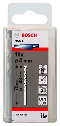 Bosch 2 608 595 059 - Pack de 10 brocas para metal HSS-G, DIN 338 (4 x 43 x 75 mm)