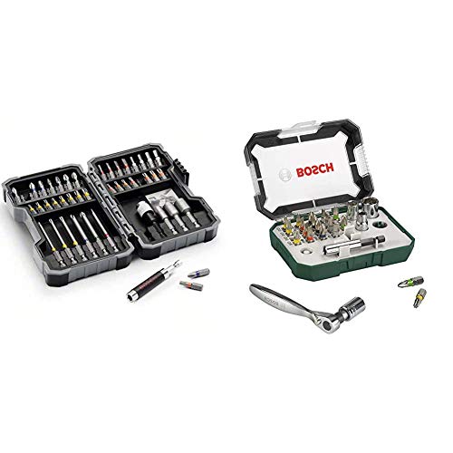 Bosch - Set de 43 unidades para atornillar y llaves de vaso + 2607017322 Puntas de destornillador + trinquete (juego de 26)