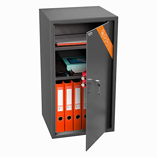 Brihard Negocios XXL caja fuerte con cerradura de llave - Caja fuerte de seguridad grande con estante ajustable 2X, 73x40x36cm, 102L - Para la oficina Brihard Negocios XXL caja fuerte con cerradura de llave - Caja fuerte de seguridad grande con estante ajustable 2X, 73x40x36cm, 102L - Para la oficina