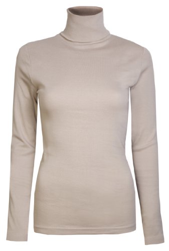 Brody & Co - Camiseta de manga larga y cuello alto para mujer, térmica, algodón beige beige Small