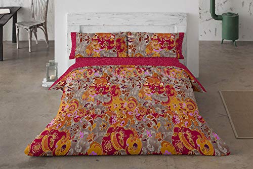 Burrito Blanco Juego de Funda Nórdica 095 con un Diseño Ornamental para Cama de Matrimonio de 135x190 hasta 135x200 cm/Funda Nórdica Moderna 135, Color Rojo