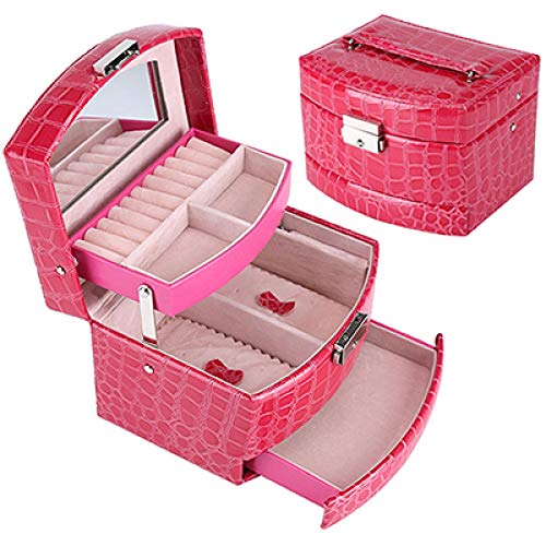 Caja de joyería de cuero de 3 capas de embalaje de cosméticos caja de almacenamiento automática caja de regalo caja de las señoras de cosméticos cesta rosa