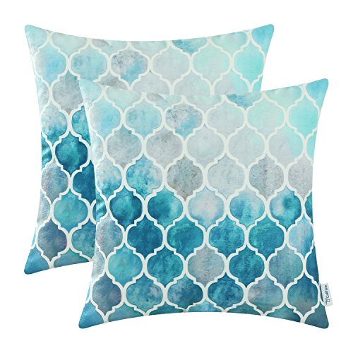 CaliTime Paquete de 2 Fundas de Almohada Cozy para sofá Cama, Manual, Pintado a Mano, Colorido, geométrico, Enrejado, Cadena, impresión, 45 cm x 45 cm, Gris, Verde Azulado Principal CaliTime Paquete de 2 Fundas de Almohada Cozy para sofá Cama, Manual, Pintado a Mano, Colorido, geométrico, Enrejado, Cadena, impresión, 45 cm x 45 cm, Gris, Verde Azulado Principal