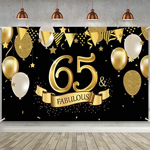 Cartel de 65 Cumpleaños, Póster de Tela Grande Negro Dorado Decoración para Fiesta de 65 Cumpleaños Aniversario, Pancarta de Foto de 65 Cumpleaños Fondo de Foto de Fiesta de 72,8 x 43,3 Pulgada