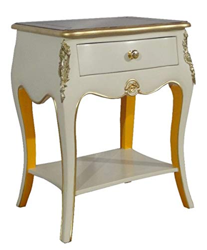 Casa Padrino Baroque Chest with 2 Drawers Antique White/Orange/Gold H 70 cm, W 50 cm - - Bedside Table - Bedside Table