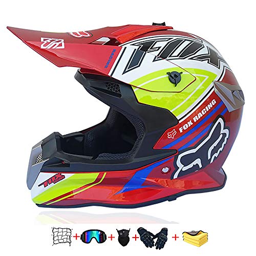 Casco Moto niño,Casco Motocross niño Moto Set con Gafas/Máscara/Guantes Casco Motocross (6unidades) Apto para Cuatro Estaciones (59-60CM)