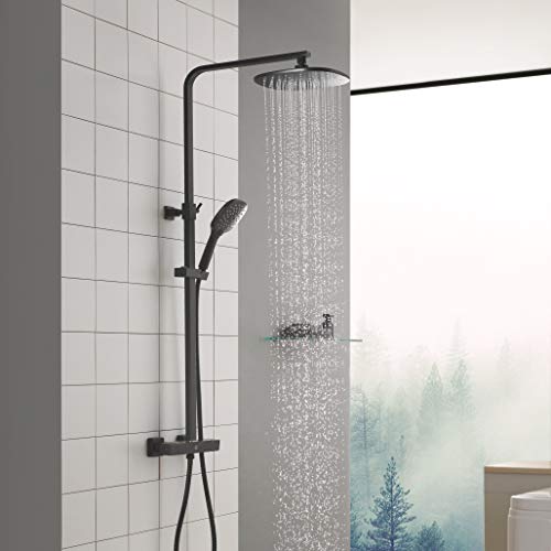 CECIPA Columna Ducha Termostática, Negro Set de Ducha con 9.5" Ducha de Lluvia + Ducha de Mano, Barra de Ducha 85-120cm Ajustable CECIPA Columna Ducha Termostática, Negro Set de Ducha con 9.5" Ducha de Lluvia + Ducha de Mano, Barra de Ducha 85-120cm Ajustable
