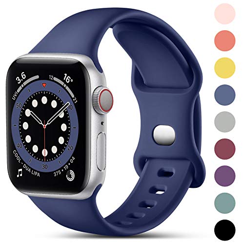 CeMiKa Compatible con Apple Watch Correa 38mm 42mm 40mm 44mm, Deportivas de Silicona Correas de Repuesto Compatible con iWatch SE Series 6 5 4 3 2 1, 42mm/44mm-M/L, Azul