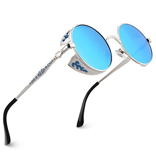 CGID E71 Steampunk estilo retro inspirado círculo metálico redondo gafas de sol polarizadas para hombres