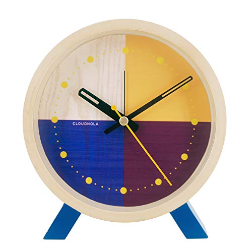 Cloudnola Flor Escritorio - Azul y Amarillo - Reloj de Escritorio, Mesa o Despertador - Madera - Movimiento Silencioso - Diámetro 15 cm - Ideal para Oficina o habitación – Diseño Original Holandés