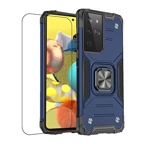Compatible con Samsung Galaxy S21 Ultra, Galaxy S21 Ultra, funda para teléfono móvil, con 1 pieza de cristal blindado con imán, soporte de coche, accesorio de protección (Galaxy S21 Ultra, azul)