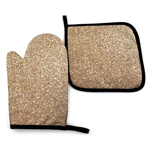 Conjunto de Guantes y Soporte para ollas con Brillo metálico Dorado cobrizo Dorado, Guante para Horno Resistente al Calor avanzado, agarraderas con Textura Antideslizante Conjunto de Guantes y Soporte para ollas con Brillo metálico Dorado cobrizo Dorado, Guante para Horno Resistente al Calor avanzado, agarraderas con Textura Antideslizante
