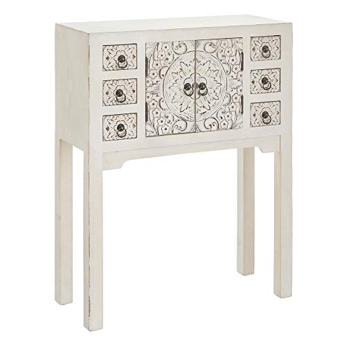 Consola Blanca de Madera con 6 cajones y 2 Puertas Oriental para la Entrada Sol Naciente - LOLAhome Consola Blanca de Madera con 6 cajones y 2 Puertas Oriental para la Entrada Sol Naciente - LOLAhome
