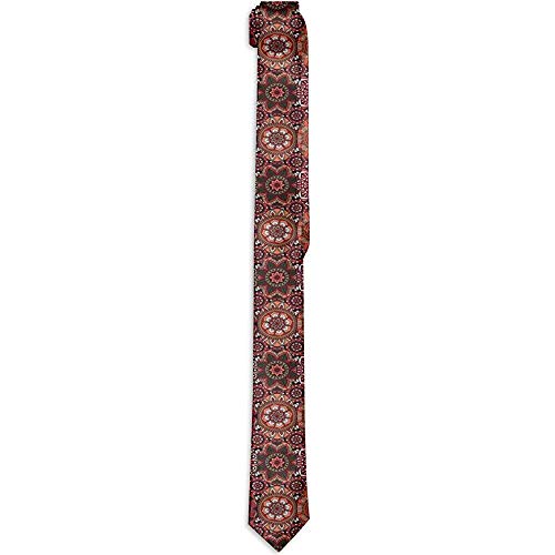 Corbata floral estampada para hombres, diseño de azulejos vintage con motivos ovalados, figuras de mandala otomanas ornamentales, corbatas para hombres