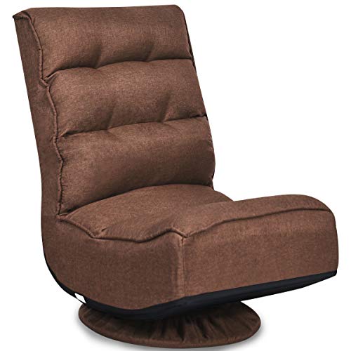 COSTWAY Silla de Suelo con Respaldo Ajustable en 5 Posiciones Silla de Relax Meditación con Base Giratorio 360 ° para Hogar TV (Marrón Oscuro) COSTWAY Silla de Suelo con Respaldo Ajustable en 5 Posiciones Silla de Relax Meditación con Base Giratorio 360 ° para Hogar TV (Marrón Oscuro)