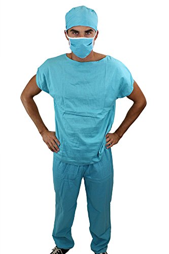 DRESS ME UP K45, Disfraz de médico doctor cirujano atractivo bata de OP, Azul, talla M - 48 EU