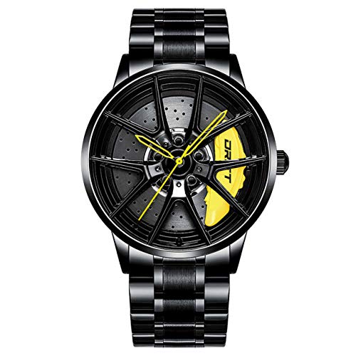 DriftElement Nitro - Reloj de pulsera para hombre con diseño 3D de radios en Y, llanta de acero inoxidable, diseño personalizado con cristal mineral, reloj de cuarzo
