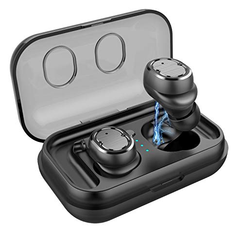 DSAEFG Auricular Bluetooth V5.0 Estéreo Mini Auricular Deportes IPX5 Auriculares In-Ear a Prueba de Agua con Estuche de Carga para iPhone Android (Color : Black)