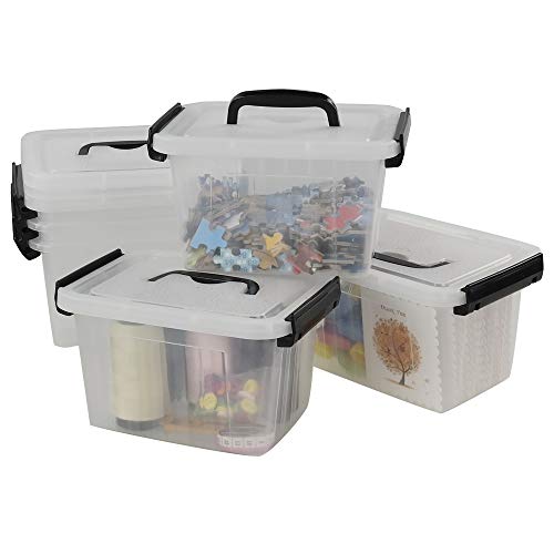 Dynko 6 Unidades Caja de Almacenaje con Tapa, Caja de Plástico con Asas, Plástico Contenedor