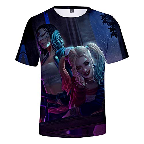 FAKDR Unisex 3D Harley Quinn T-Shirt Media Manga,Adecuado para Hombres, Mujeres, Adultos,Camiseta Cuello Redondo,Ropa De Verano, Ropa Casual,C,M