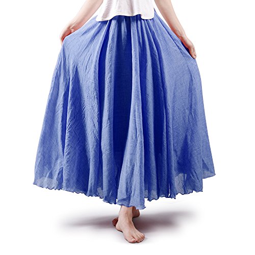 Falda de algodón elástica Ochenta para mujer, estilo bohemio, con cintura larga, vestido largo Azul azul vaquero 85 cm