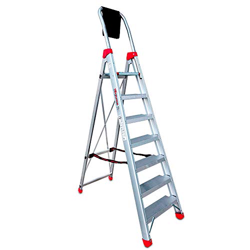 Faraone - Escalera de Aluminio - Escalera de Tijera DOMUS07-230 x 58 x 15 cm - Escalera 7 Peldaños - Máxima Seguridad - Fácil Transporte - Peldaños Anchos y Cómodos