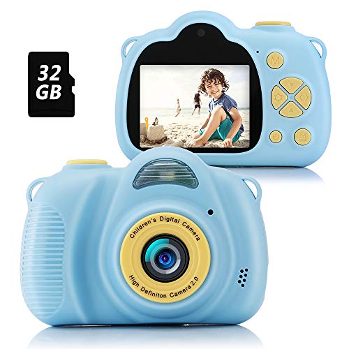 Fede Cámara Fotos Infantil Cámara Digital para Niños, Juguetes Regalos para Niños o Niñas de 3 a 12 Años, Pantalla HD de 2 Pulgadas 12MP 1080P Tarjeta de 32GB TF Azul