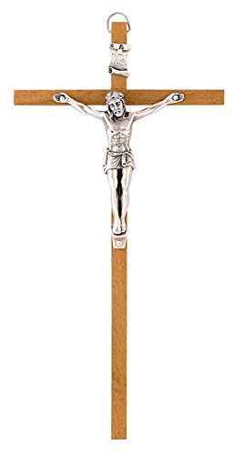 Ferrari & Arrighetti Crucifijo de pared en madera de caoba con Cristo de metal plateado - 30 cm Ferrari & Arrighetti Crucifijo de pared en madera de caoba con Cristo de metal plateado - 30 cm