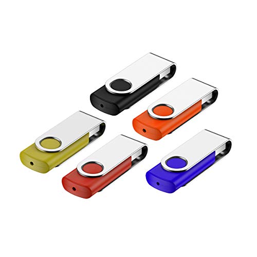 Fesaymi - Memoria USB de 16 GB, 5 unidades, metal, multicolor, alta velocidad, USB 2.0 Flash Drive Pack llavero (rojo, negro, verde, naranja, azul)