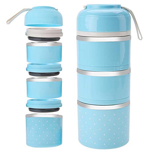 Fiambrera térmica acero inoxidable 3 capas, Caja de almuerzo de bento Contenedor aislado de almacenamiento de alimentos Camping al aire libre(Blue)