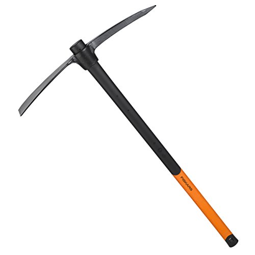 Fiskars Pico de jardín 250, Longitud 90 cm, Peso 3.2 kg, Cabezal de acero forjado/Material sintético reforzado con fibra de vidrio-Mango, Negro/Naranja, 1002208