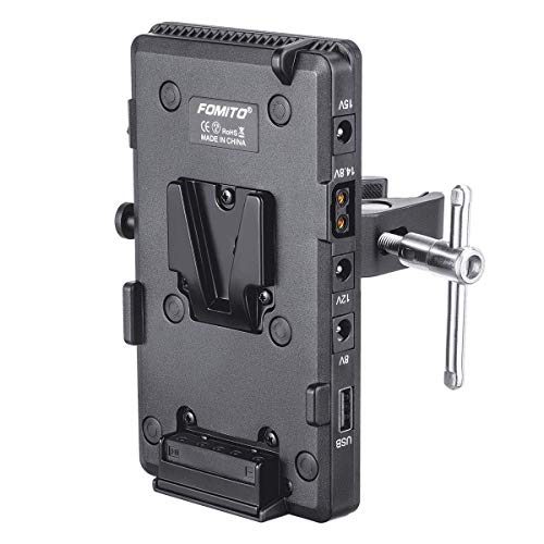 FOMITO V-LOCK V Soporte Batería Adaptador Placa Con Super Abrazadera Para Iluminación Soporte, Trípode, Barra, D-Tap / Dc / USB Poder Salida Videocámara, Cámara DSLR, LED Vídeo Luz ,Monitor,Micrófono