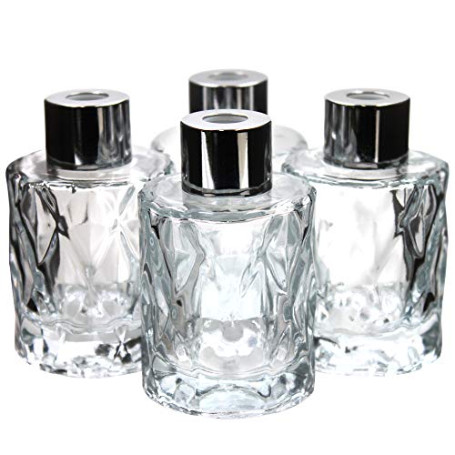 Frandy House - Juego de 4 botellas difusoras de cristal, con aroma de aceite esencial, redondas, 50 ml, 50 ml, elegante diseño de diamante | Calidad Premium