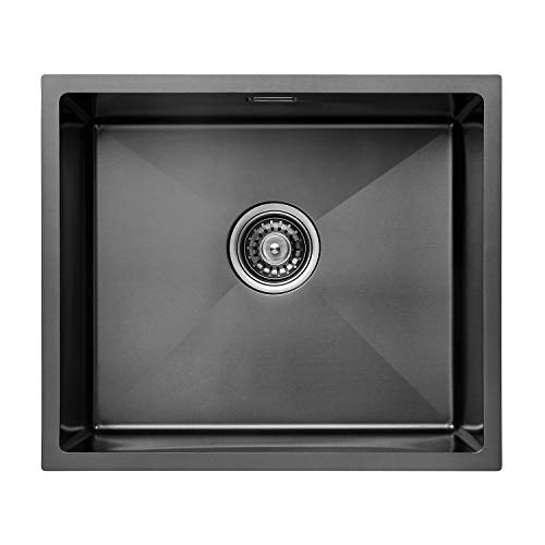 Fregadero, CECIPA Fregadero Cocina Negro 50x43cm Fregaderos bajo Encimera/Sobre Encimera Fregadero Cocina un Seno Acero Inoxidable 201 con Desbordamiento y Sifon Cocina Fregadero, CECIPA Fregadero Cocina Negro 50x43cm Fregaderos bajo Encimera/Sobre Encimera Fregadero Cocina un Seno Acero Inoxidable 201 con Desbordamiento y Sifon Cocina